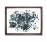 Perth City Skyline Australia At Night Watercolour Modern Framed Wall Art Print, Ready to Hang Picture for Living Room Bedroom Home Office Décor, Walnut A2 (64 x 46 cm)