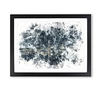 Perth City Skyline Australia At Night Watercolour Modern Framed Wall Art Print, Ready to Hang Picture for Living Room Bedroom Home Office Décor, Black A2 (64 x 46 cm)