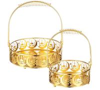 Perthlin 2 Pcs Ramadan Serving Tray Eid Mubarak Round Metal Moon and Star Tray with Handle Muslim Islamic Iron Platters Food Storage Container for Islamic Muslim Party Decoration