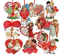 Perthlin 48 Pcs Vintage Valentine Hanging Ornaments Retro Valentines Tree Ornaments Heart Cut Out Decorations for Classroom Home Tree Window Wall Anniversary Party