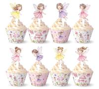 Perthlin 96 PCS Fairy Cupcake Topper Decoration - Birthday Party Cupcake Wrappers Decor Wing Ballet Dancer Cake Pink for Bridal Shower Birthday Party Supplies