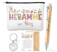 Perthlin Set of 5 Midwife Gift Including Midwife with Heart Cosmetic Bag Midwife Key Ring Wooden Ballpoint Pen Card with Envelope Thank You Gift for Midwife (Flower Pattern), As shown in the picture,