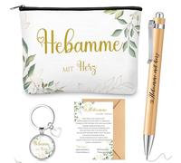 Perthlin Set of 5 Midwife Gift Including Midwife with Heart Cosmetic Bag Midwife Key Ring Wooden Ballpoint Pen Card with Envelope Thank You Gift for Midwife, As shown in the picture, eucalyptus