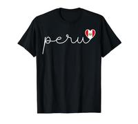 Peru Cursive Script Typography with Peruvian Flag Heart Icon Value Graphic T-Shirt, Men, Black, S