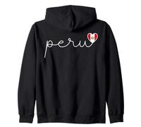 Peru Cursive Script Typography with Peruvian Flag Heart Icon Zip Hoodie
