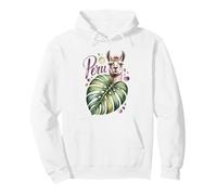Peru, Cute Fun Llama and Tropical Monstera Leaf Travel Lover Pullover Hoodie