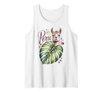 Peru, Cute Fun Llama and Tropical Monstera Leaf Travel Lover Tank Top