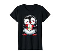 Peru Flag Cute Penguin Peruvian Pride Peruvian Roots Value Graphic T-Shirt, Women, Black, XL