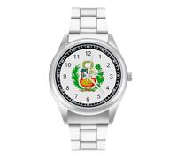 Peru-Flag Logo Men's Steel Strap Watch Easy Reader Casual Silver Dial Fashion Analog Watches