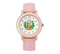 Peru-Flag Logo Women's Leather Watch Easy Reader Minimalist Wristwatch Pink Rose Gold Strap Watches