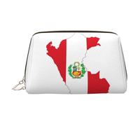 Peru Flag Map Print Premium Leather Toiletry Travel Pouch with Waterproof Portable Pouch Open Flat Makeup Bag