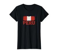 Peru Flag Typography | Peruvian Pride - Vintage Grunge Value Graphic T-Shirt, Women, Black, S