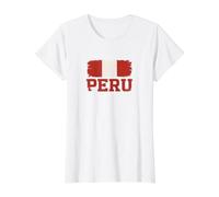 Peru Flag Typography | Peruvian Pride - Vintage Grunge Value Graphic T-Shirt, Women, White, L