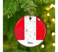 Peru Hanging Ornaments Latin America Hispanic Country European Asia Africa Flags Round Christmas Tree Ornament Ceramic Unique International Flag Banner Christmas Bauble for Holidays Home Decor