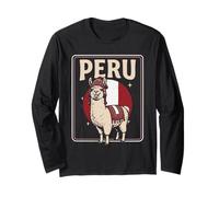 Peru Llama Retro Flag Style Cute South America Artwork Long Sleeve T-Shirt