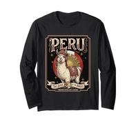 Peru Llama Retro Flag Style Cute South America Artwork Long Sleeve T-Shirt