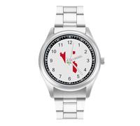 Peru-Map Flag Men's Steel Strap Watch Easy Reader Casual Silver Dial Fashion Analog Watches