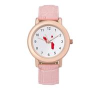 Peru-Map Flag Women's Leather Watch Easy Reader Minimalist Wristwatch Pink Rose Gold Strap Watches
