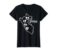 Peru Map Outline with Cultural Heart Icons Value Graphic T-Shirt, Women, Black, M