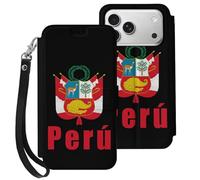 Peru Peruvian National Emblem Wallet Case Compatible with iPhone 17 Air 17 Pro Max with Card Holder Wristband