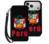 Peru Peruvian National Emblem Wallet Case Compatible with iPhone 17 Air 17 Pro Max with Card Holder Wristband