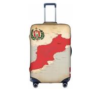 Peru Position Flag Map Print Travel Elastic Suitcase Luggage Baggage Cover Protector, Washable And Anti-Scratch, White, S