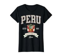 Peru Republic Vintage Collegiate Flag Lima ESTD 1821 Value Graphic T-Shirt, Women, Black, S