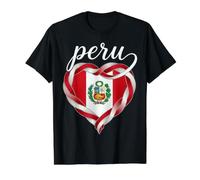 Peru Script and Patriotic Heart Flag with Interwoven Ribbon Value Graphic T-Shirt, Men, Black, XL