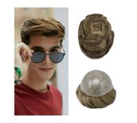Perücke Herren Men's Toupee Human Hair 0.1-0.12mm Transparent Injected PU Skin Male Toupee Hairpiece Natural Hairline Medium Blonde Men Hair Replacement System Herren Perücken(6"x9")