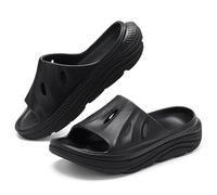 perunvie Womens Recovery Sandals Mens Comfortable Athletic Slides Thick Cushion Lightweight Plantar Fasciitis Sport Sliders of Indoor Outdoor,Arch Support Orthotic Open Toe, Black, 9 Women/7.5 Men