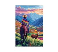 Peruvian Farmer on Horse Illustration, Andes Mountains Canvas Poster Wall Art Decor Print Picture Paintings for Living Room Bedroom Decoration 16x24inch(40x60cm)