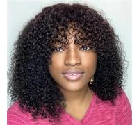 Peruvian Kinky Curly Human Hair Wig With Bangs Full Machine Made Short Curly Wig For Women