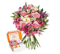 Peruvian Lily and Belle Rose's - Fresh Flower Bouquet with Birthday Postal