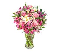 Peruvian Lily & Rose - Fresh Flowers - Birthday, Anniversary, Get Well, Thank You, Occasion Flower - Cut Floral Gifts, Weddings, Sympathy, Celebrations, Mothers day (Standard With Vase)