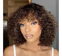 Peruvian Short Pixie Bob Human Hair Wig With Bangs Jerry Curly Highlight Honey Blonde Wig For Women
