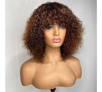 Peruvian Short Pixie Bob Human Hair Wig With Bangs Jerry Curly Highlight Honey Blonde Wig For Women