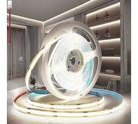 PERVADEO 12V COB LED Strip Lights 5M/16.4ft, 6000K Cool White 8mm Width Super Bright LED Tape Lights Uniform Dotless for Bedroom Under Cabinet Kitchen DIY Lighting (No Power Supply)