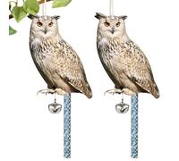 Perwteriy Bird Scarers for Gardens 2PCS Realistic Waterproof Owl Decoy Bird Scarer with Deterrent Tape and Bell for Garage Home Roof Pond Easy to Hang Style03 Scarers for Gardens
