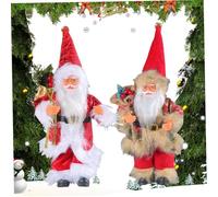 Perwteriy Santa Figurines 2Pcs 10 Inch Standing Christmas Santa Figurines with Gift Bag & Red Hat Cute Vivid Christmas Ornaments for Home, Office, Table and Party Decorations