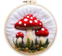 Perycomly Mushroom Needle Felting Kit for Beginner - Needle Wool Felting Set with Needles, Foam Pad, Felt Cloth, Picture Frame, and Instructions