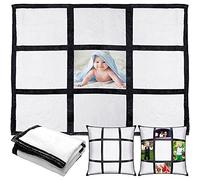 Peryiter 1 Pack Sublimation Blanket Blanks 60"x50" Flannel Throw Blankets for Heat Press and 2 Pcs Blank Pillow Cases Personalized Custom Photo Blanket with 9 Printable Panels Blankets Pillow Cover