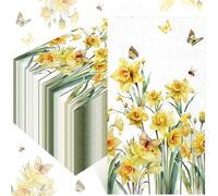 Peryiter 100 Pcs Spring Floral Daffodils Paper Napkins 13 x 15.7 Inch Yellow Daffodils Disposable Guest Napkins Watercolor Flower Hand Towel for Bathroom Spring Wedding Birthday Dinner Party Supplies