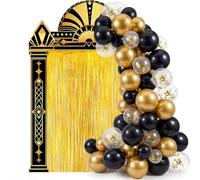 Peryiter 119 Pcs Roaring 20's Party Decorations Set with Gold Foil Curtain Backdrop Banner Black Gold Balloons Roaring 1920's Supplies for Vintage Event, Birthday, Halloween, New Year