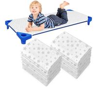 Peryiter 12 Pcs Cot Sheets for Daycare Standard Size 24" x 51" Toddler Nap Mat Sheets Star Pattern with Corner Elastic Loops Breathable Bed Fitted Cot Crib for Preschool Child Kid Boy Girls (White)