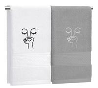 Peryiter 2 Pcs Funny Hand Towels Grey and White Bathroom Decorative Towel 14 x 29 Inches Bad Smell Humorous 100% Cotton Embroidered Thick Absorbent Farmhouse Modern Minimalistic Bathroom Decor
