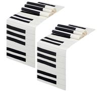 Peryiter 2 Pcs Linen Music Table Runner Musical Notes Piano Table Runner for Music Party Decor for Jazz Wedding Bridal Shower Birthday Patry Supplies, 72'' x 13'' (Piano Style)