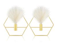 Peryiter 2 Pieces Small Boho Wall Decor Hanging Planters with Artificial Pampas Wall Mounted Metal Wall Decor Gold Modern Home Decor Display Wall Art Bedroom Bathroom Living Room (Hexagon)