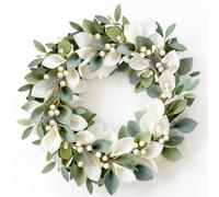 Peryiter 20 Inch Spring Summer Artificial Eucalyptus Wreath with White Berries Felt Faux Greenery Wreath Decor for Front Door Farmhouse Outside Year Round Wedding Easter Mother's Day Home Decor