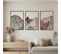 Peryiter 3 Pcs Metal Wall Art Decor Landscape Mountain Wall Hanging Decor for Living Room Abstract Minimalist Modern Mountain Line Pictures Summer Bathroom Office Home Gifts Indoor(Colorful)
