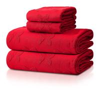 Peryiter 4 Pcs Christmas Red Bow Hand Towels and Bath Towels Set for Bathroom 100% Cotton Absorbent Decorative Jacquard Weave Coquette Bathroom Decoration Preppy Bath Decoration Gift